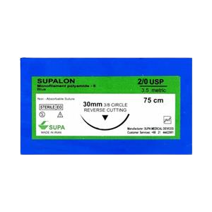 نخ بخیه نایلون 2/0 با سوزن کاتینگ 30 سوپا - کالای پزشکی ترکش